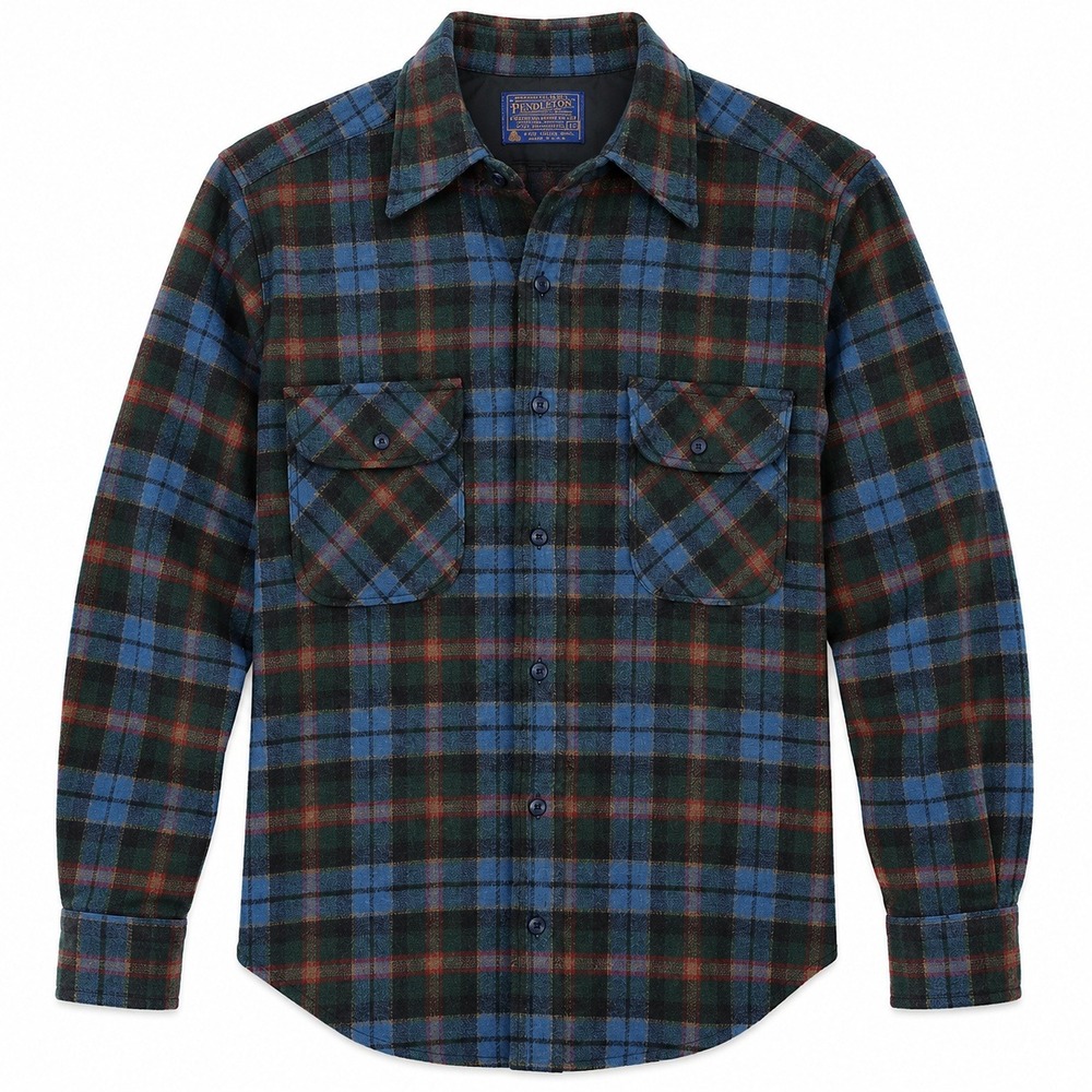 Vintage 60s‎ Pendleton 100% Wool Flannel Shirt Men's Medium Blue Green Plaid
